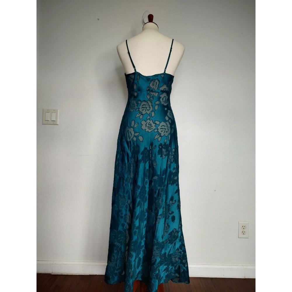 Victoria's Secret Slip Long Nightgown Size S Green Burnout Sheer Gold Label VTG - Picture 5 of 12
